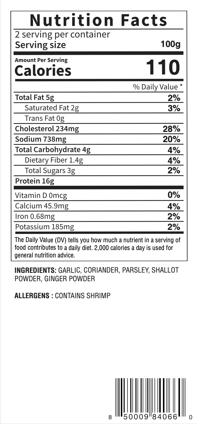 Nutrtion Fact - GARLIC & CILANTRO Marinated Shrimp